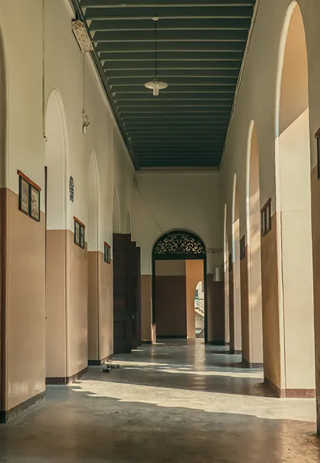 A sunlit corridor at St Joseph’s College